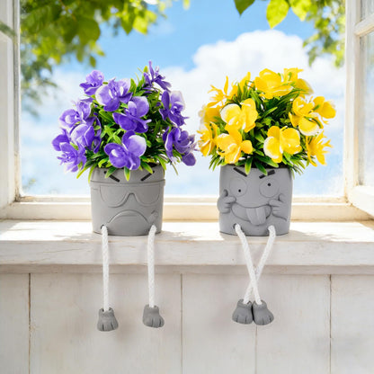 Zerzsy Set of 2 Cute Artificial Plants with Hanging Legs Fake Plant Flowers Summer Spring Decor - Desk Decor for Women -Small Faux Plants Office Shelf Decorations