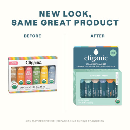 Cliganic Organic Lip Balm Set (6 Flavors) - 100% Natural Hydrating, Moisturizing for Dry Cracked Lips, for Men & Women