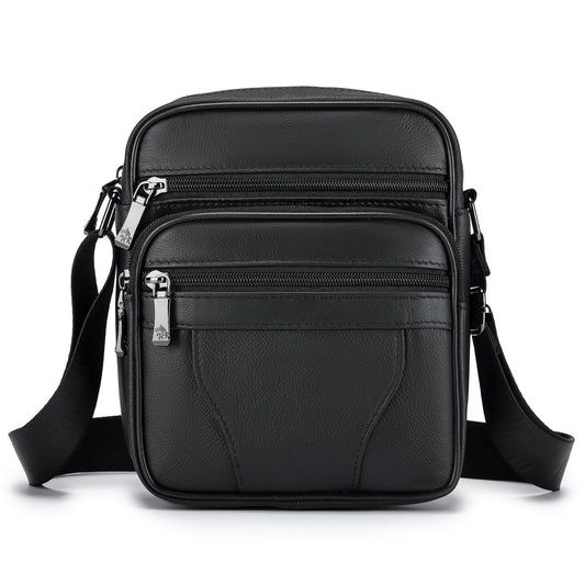 BAGZY Mens Genuine Cowhide Leather Shoulder Bag Ipad Case Bag Messenger Bag Crossbody Satchel Handbag Top-handle Travel Business bag for Kindle Tablet Wallet Purse Mobile Phones Black