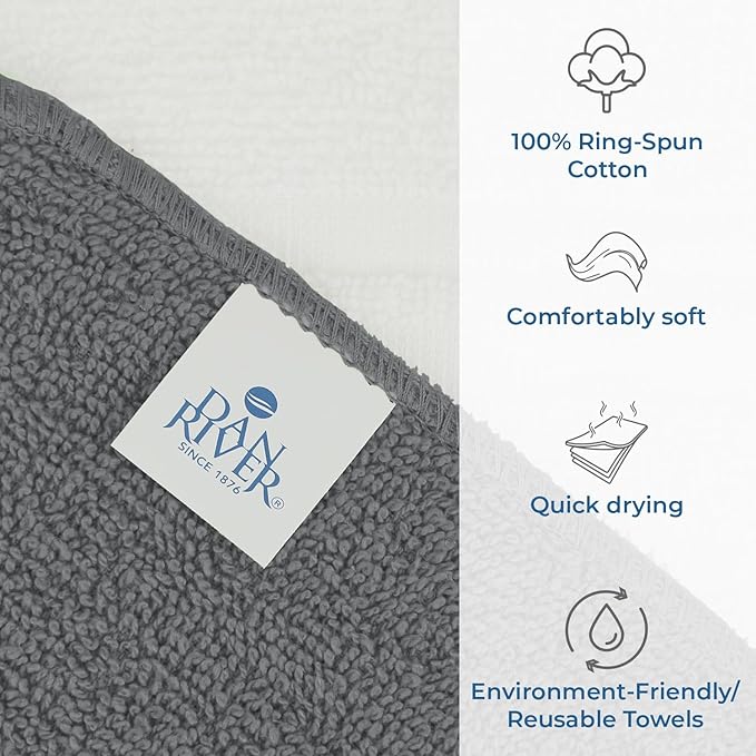 DAN RIVER 100% Cotton Washcloths 20 Pack Premium Quality Face and Body Cloth