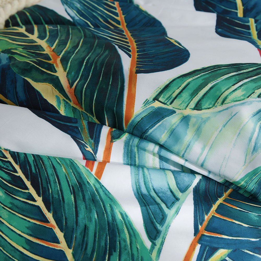 VM VOUGEMARKET Leaves Duvet Cover Set Queen,3 Piece Soft Premium Cotton Green Tropical Palm Tree Comforter Cover with Zipper Closure,Botanical Bedding Set Queen