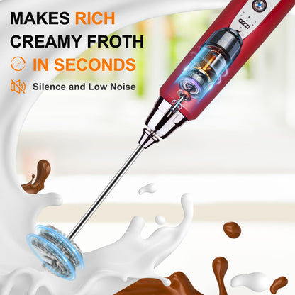 YUSWKO Black Handheld Milk Frother Wand for Coffee, Rechargeable Electric Whisk with 3 Heads 3 Speeds Drink Mixer Coffee Frother For Latte, Cappuccino, Hot Chocolate, Egg