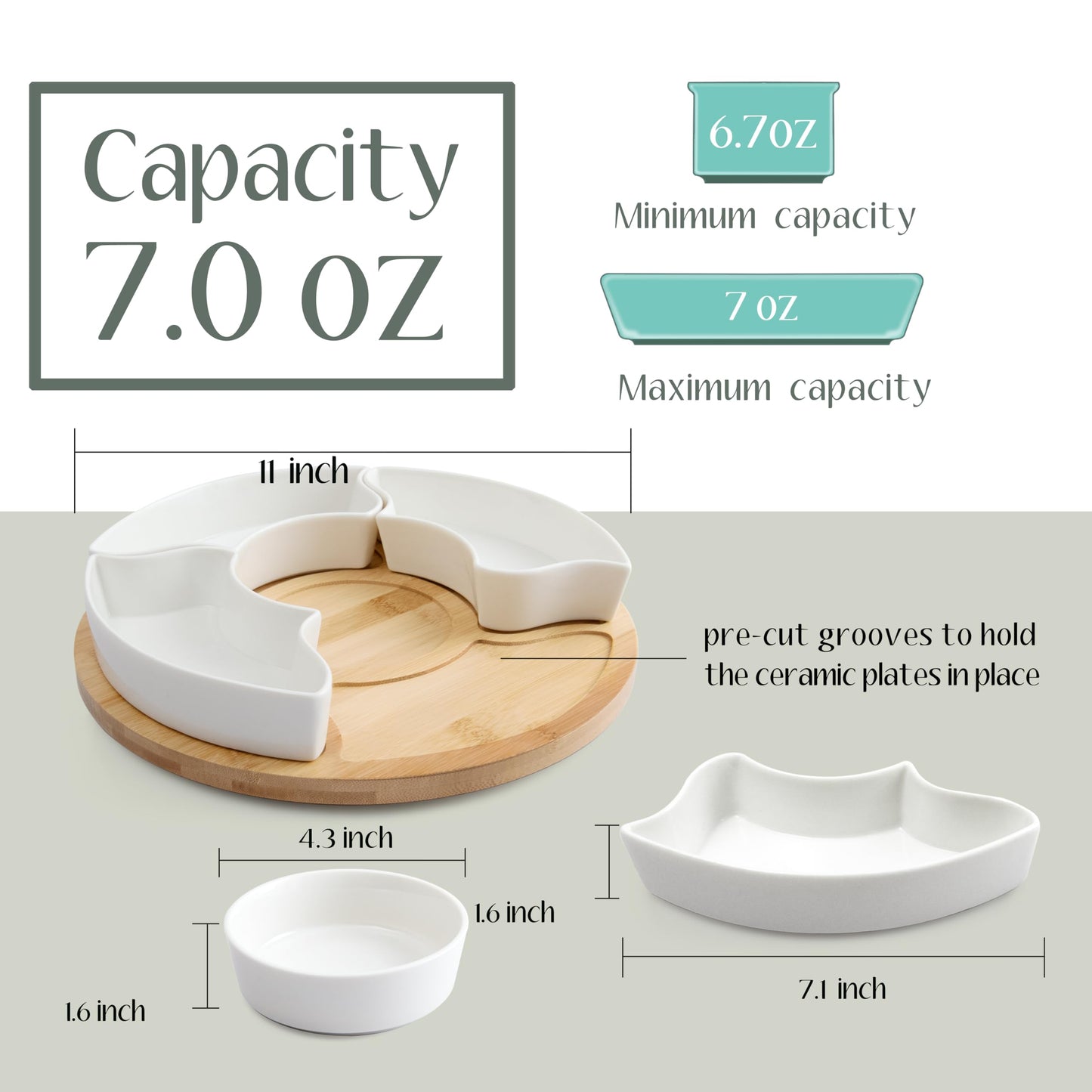 Serving Tray, Rotatable Serving Platters and Trays-11 Inch Divided Serving Dishes for Parties Kitchen Decor, Removable Serving Bowls for Chips and Dip, Condiment, Fruit, Veggies, Nut, Candy and Snacks