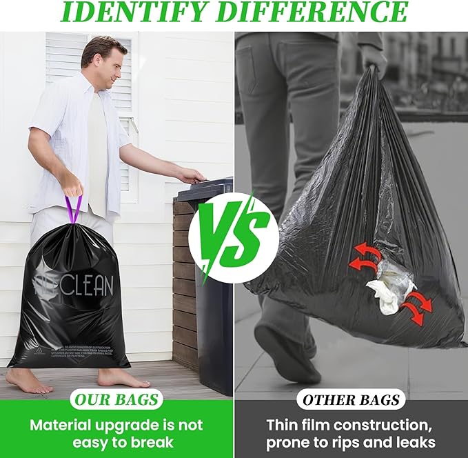 Trash Bags 15 Gallon Tall Kitchen Drawstring Garbage Bags, Fit 13-15 Gal Bins