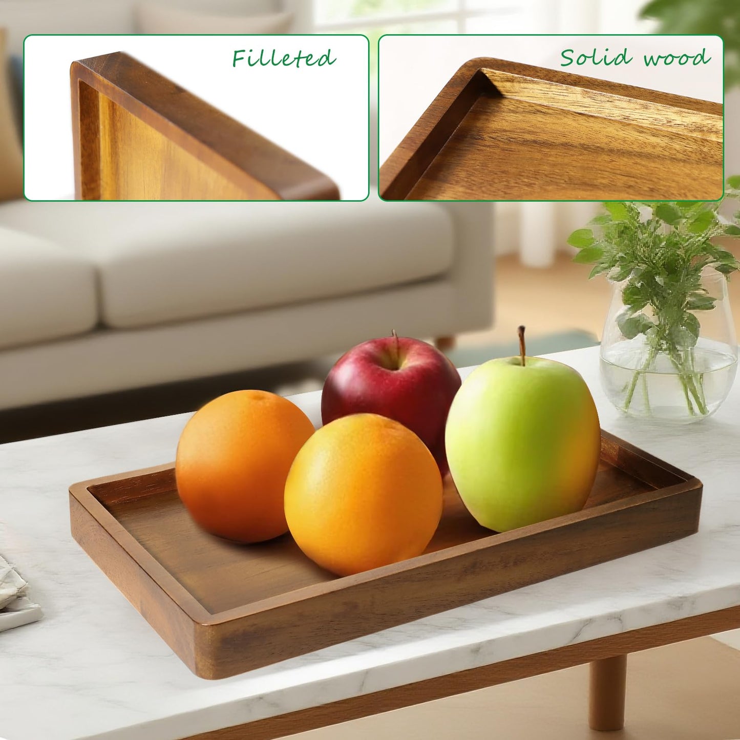FONMY Rectangular Small Bathroom Vanity Tray for Countertop Makeup Perfume Jewelry Decor Candle Keys,Kitchen Tray for Soap Dispenser Spice,Solid Wood Toilet Tray,9.25inch L