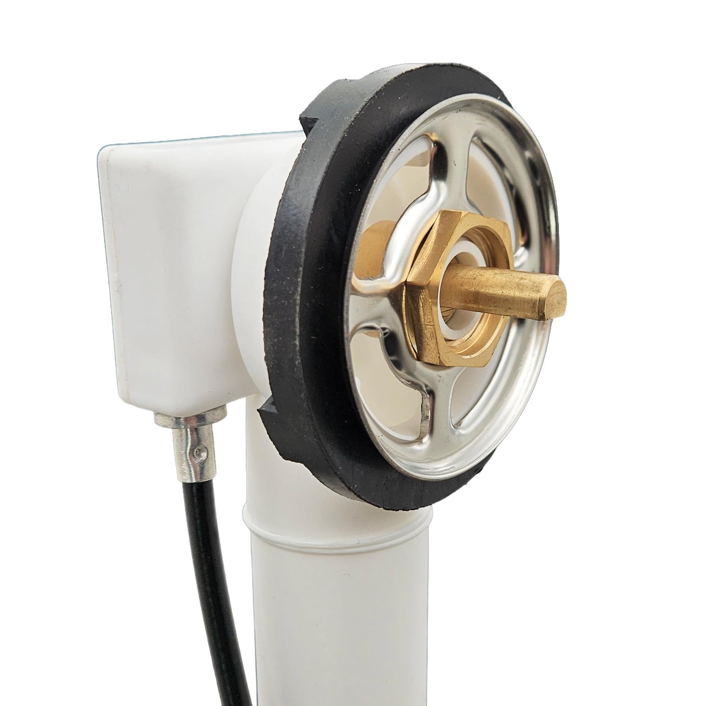 Westbrass A50P35TLE-62 35" Cable Drive Bath Drain Trim Kit with Rotary Overflow Cover Knob, European Stopper and Poly Tubular Pipes, Matte Black