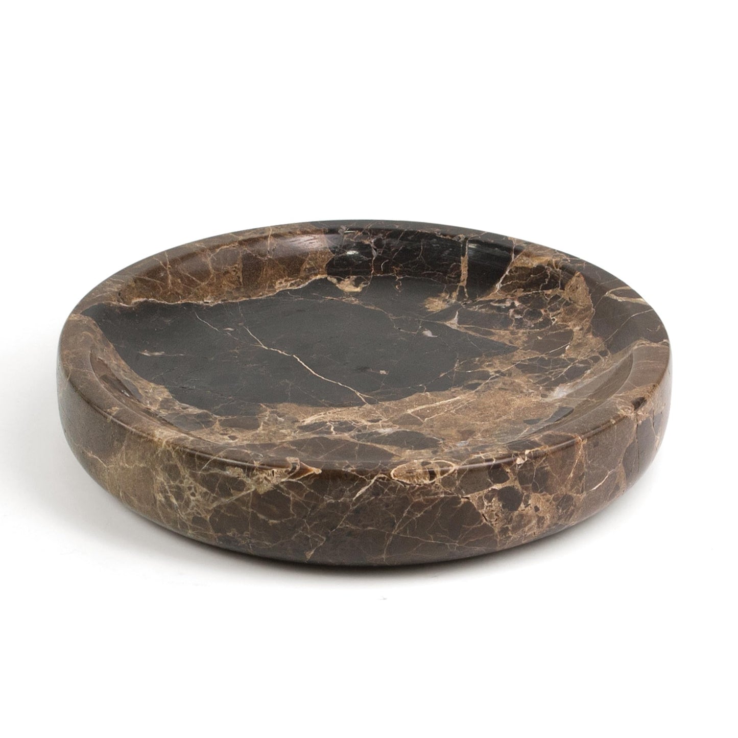 LIN CHUAN Jewelry Dish Marble Vanity Tray, Round Ring Dish, Trinket Dish, Small Decorative Catchall Trays for Earrings, Rings, Keys, Jewelry Holder Plate Gift for Women, 5.5”, Brown