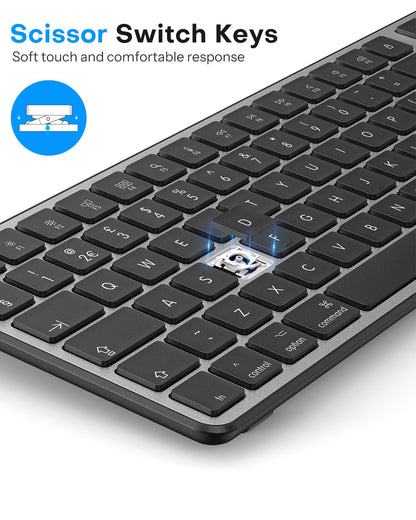 OMOTON Wireless Bluetooth Keyboard Mouse Rechargeable for Mac OS, Wireless Keyboard and mouse Set for MacBook Air/MacBook Pro/iMac, Multi-Device Ultra Slim, Quiet Typing, QWERTY UK Layout, Gray