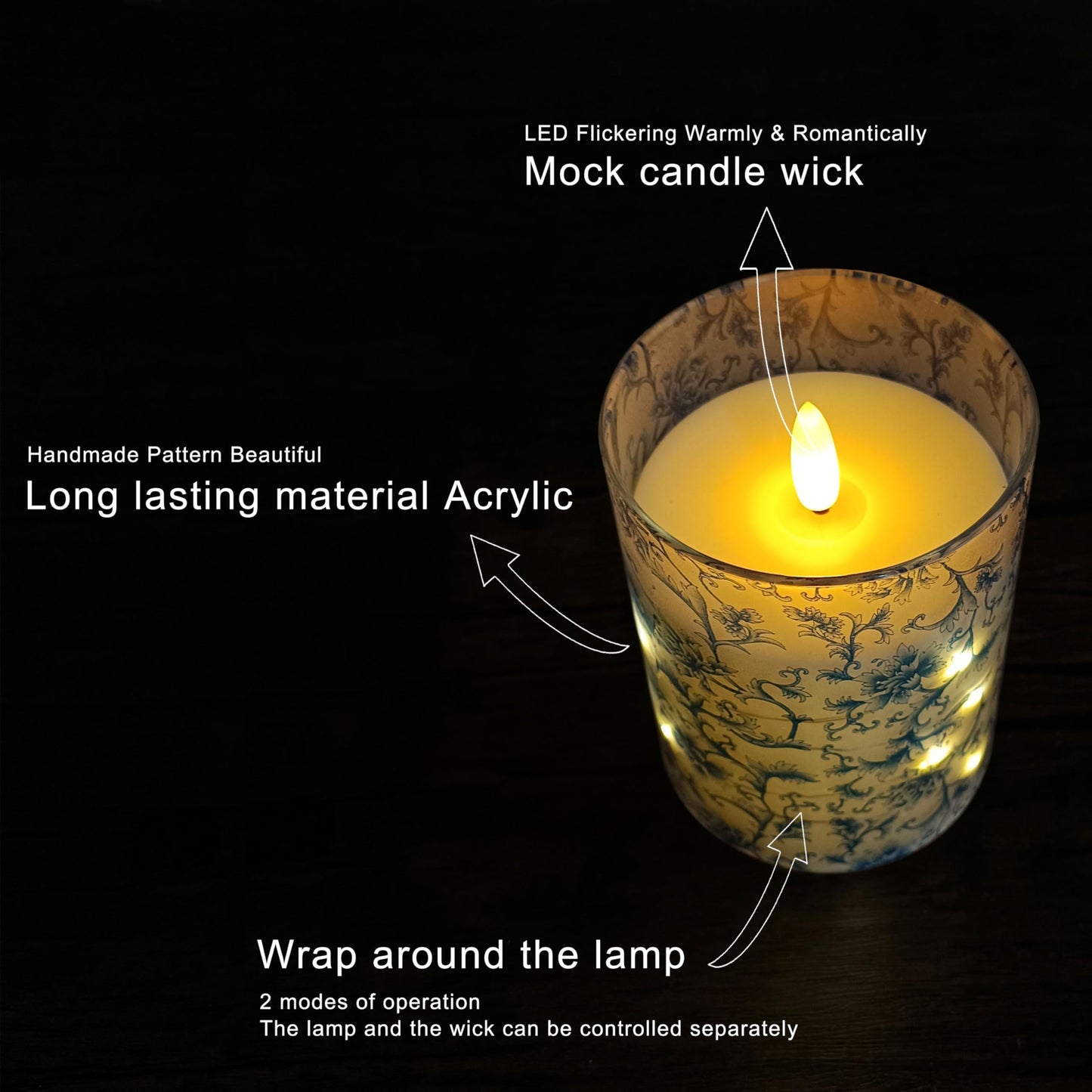 NjaoHoo Floral Flickering Flameless Candles, Recessed String Light LED Candles 3D Wick Acrylic Battery Operated LED Pillar Candles with Remote and Timer for Home Decor Set of 3(Blue & White)