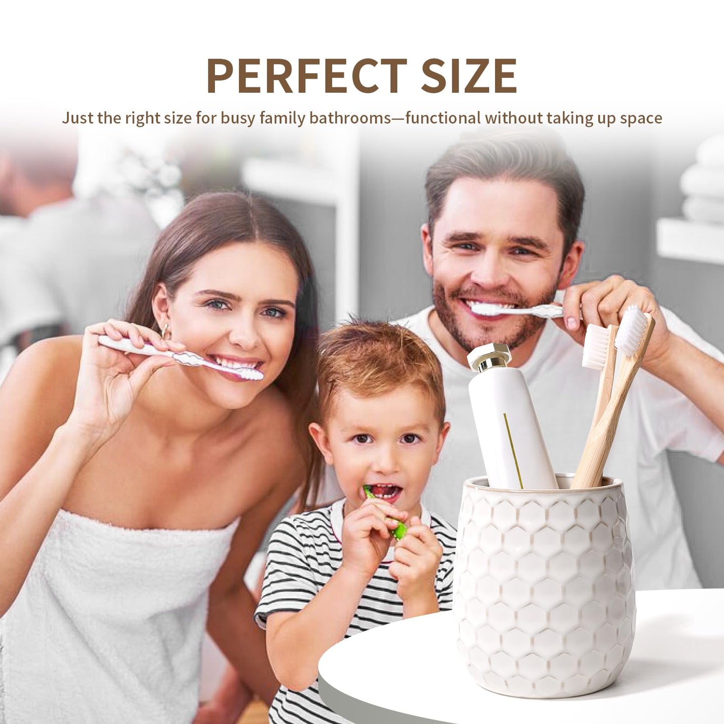 Toothbrush Holder, Tooth Brush Holder for Bathroom - Ceramic Toothbrush Cup White Toothbrush Holders Countertop, Makeup Brush Holder Pen Holder, 3.62" x 3.62" x 3.93", ANTIS'S HOME