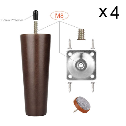 14 Degree Angled Leg Mounting Plates Furniture Table Leg Attachment Plates Brackets T-Plate M8 Sofa Legs with Hanger Bolts,Converters, Screws,Full Set of 4