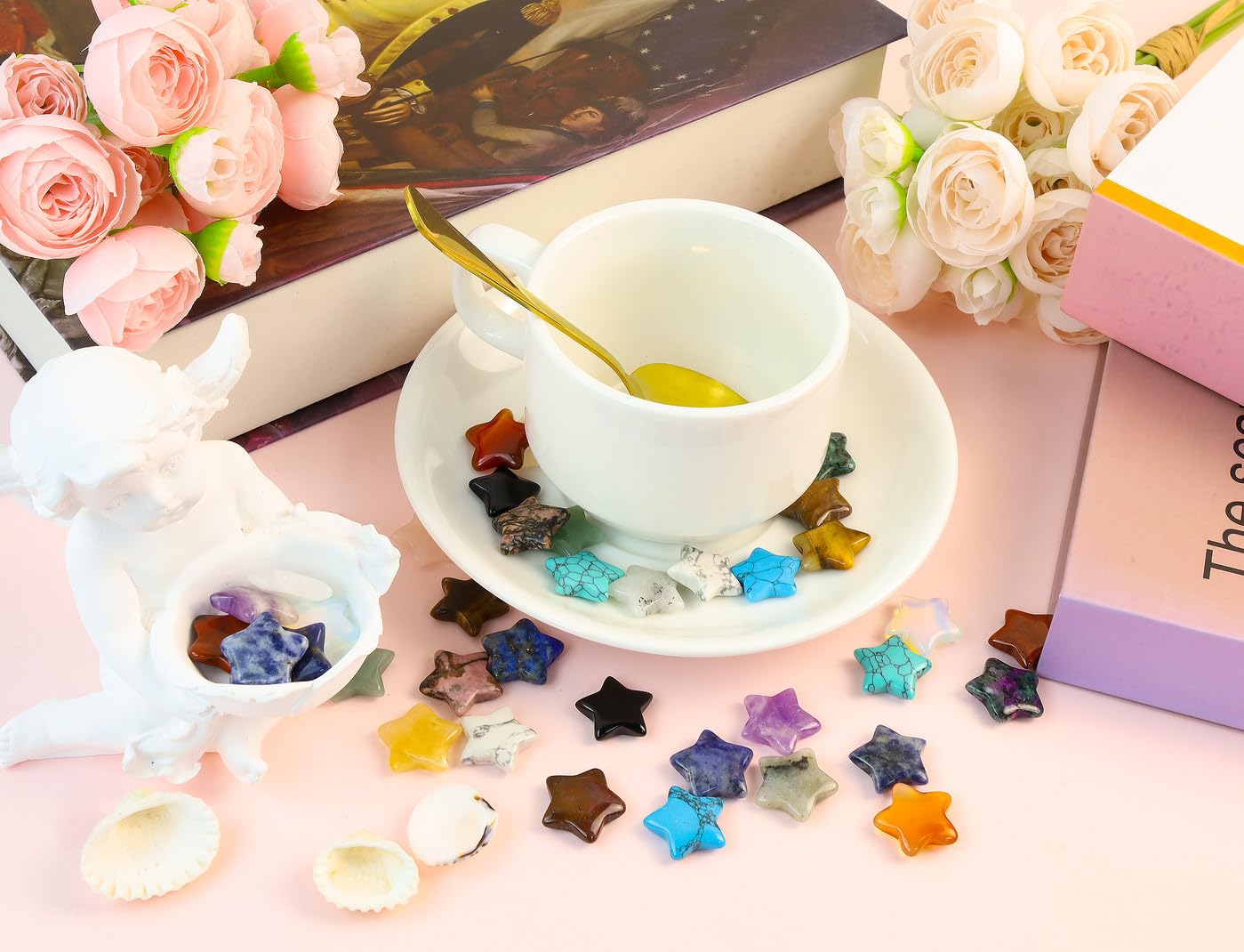 DUQGUHO 20 Pcs Crystals Star Natural Healing Crystal Set Polished Stone Chakra Assorted Crystals Protection Sacred Reiki Witchy Spiritual Crystal Gifts Energy Balancing