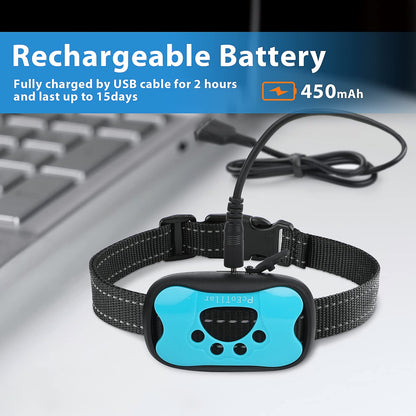 PcEoTllar Rechargeable Bark Collar - Humane Dog Barking Collar with Vibration & Beep - No Shock Anti Bark Collar effective for Small/Medium/Large Dogs, Anti Barking