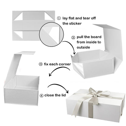 YINUOYOUJIA Large White Gift Boxes with Lid,14"x9"x4.5" Magnetic Gift Box with Ribbon,Cards and Envelopes for Presents,Great for Wedding,Birthdays,Crafting,Gift Packaging.