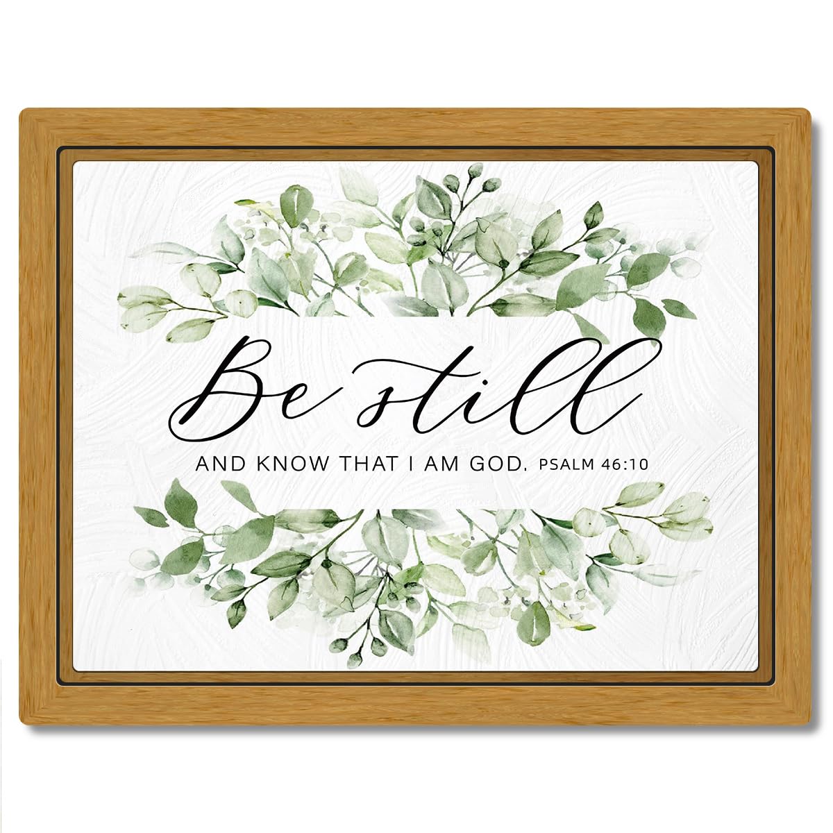 BIWSHA Rustic Farmhouse Christian Bible Verses Wall Art Decor, Inspirational Botanical Sage Green Wooden Framed Wall Hanging Art Decor for Home Office Bedroom, Be Still PSALM 46, 12x9.4in