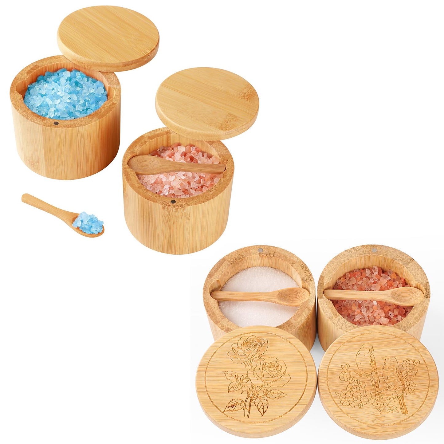 Timtopno Bamboo Salt Cellar and Engraved Salt Box