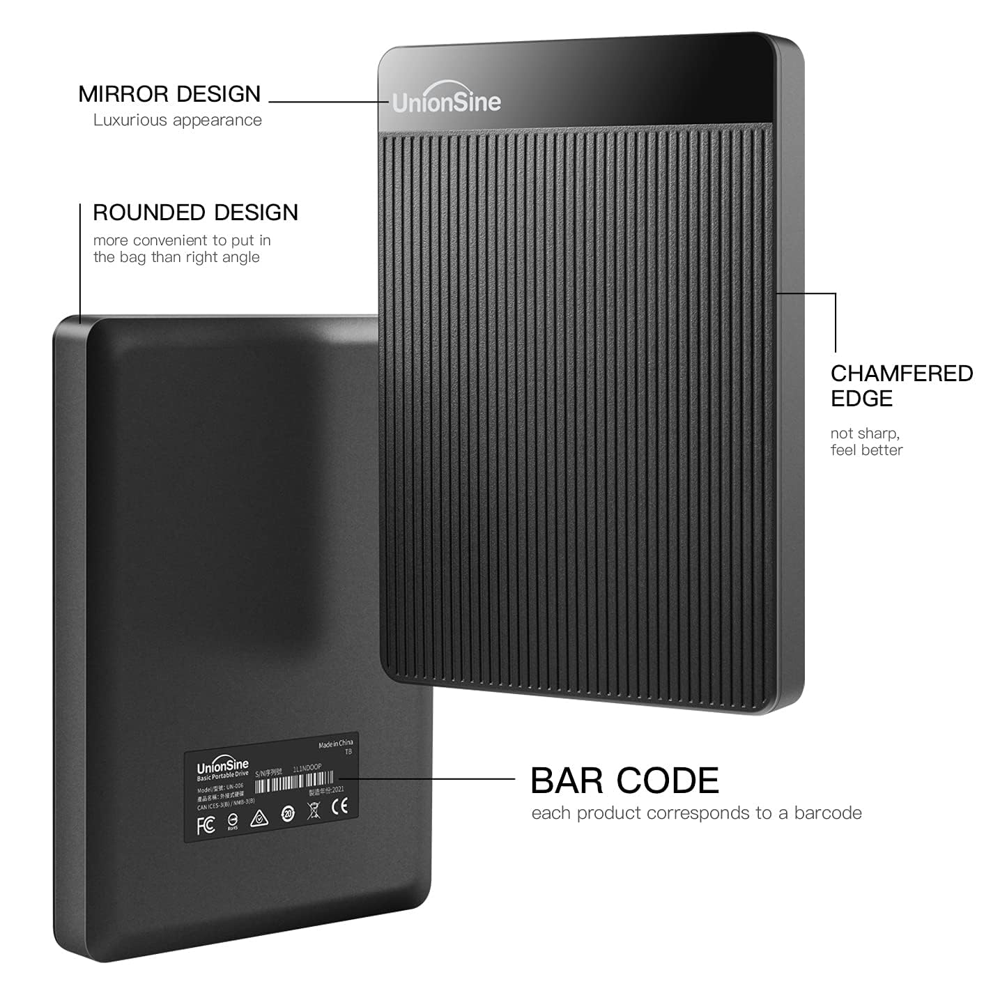 UnionSine HD2510 500GB USB 3.0 Ultra Slim Portable External Hard Drive HDD Compatible with PC, Mac, Laptop, Xbox, Xbox One, PS4 (Black)