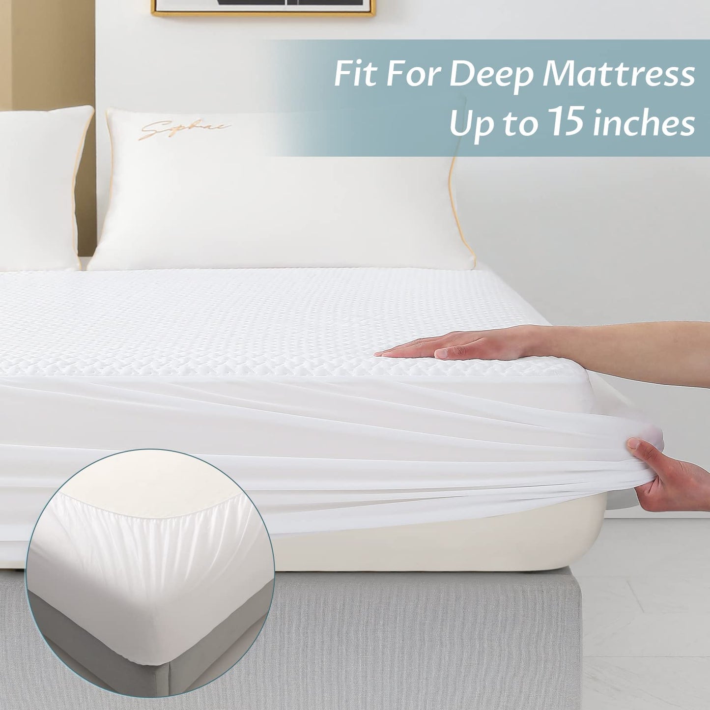 Reaks Twin Size Bed Waterproof Fitted Mattress Protector-Cooling Mattress Pad Cover with Deep Pocket Up to 15''