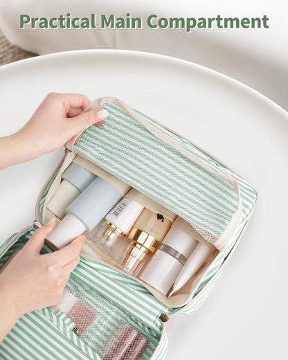 Travel Hanging Toiletry Wash Bag Toiletry Bags for Women Toiletries Bag Washbag Makeup Cosmetic Organizer for Men Girls (Mint Green Stripe)