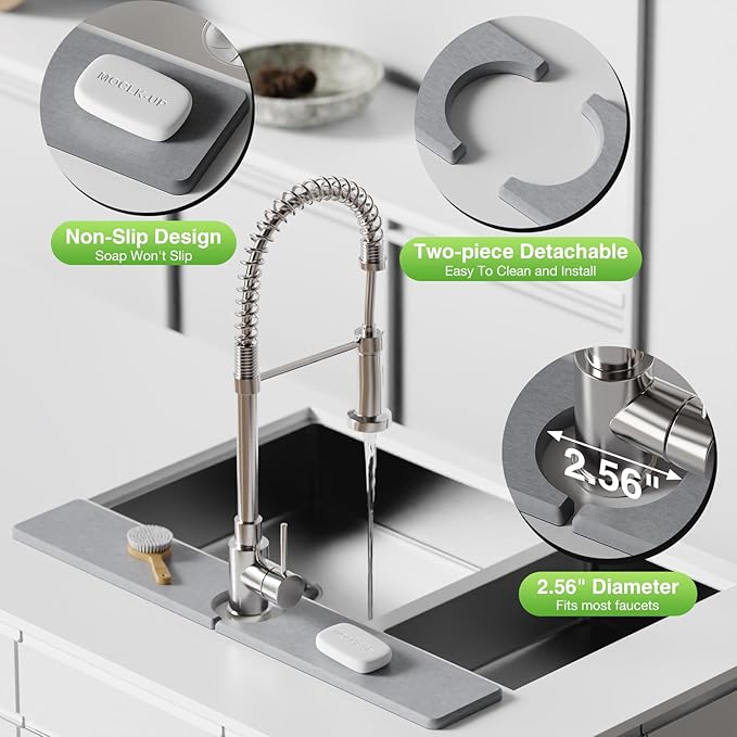 23.6" x 4" Stone Faucet Mat for Kitchen Sink, Quick Drying Diatomite Sink Tray