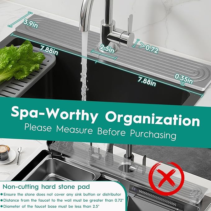 16 Inch Stone Faucet Mat for Kitchen Sink, Kitchen Sink Splash Guard-Water