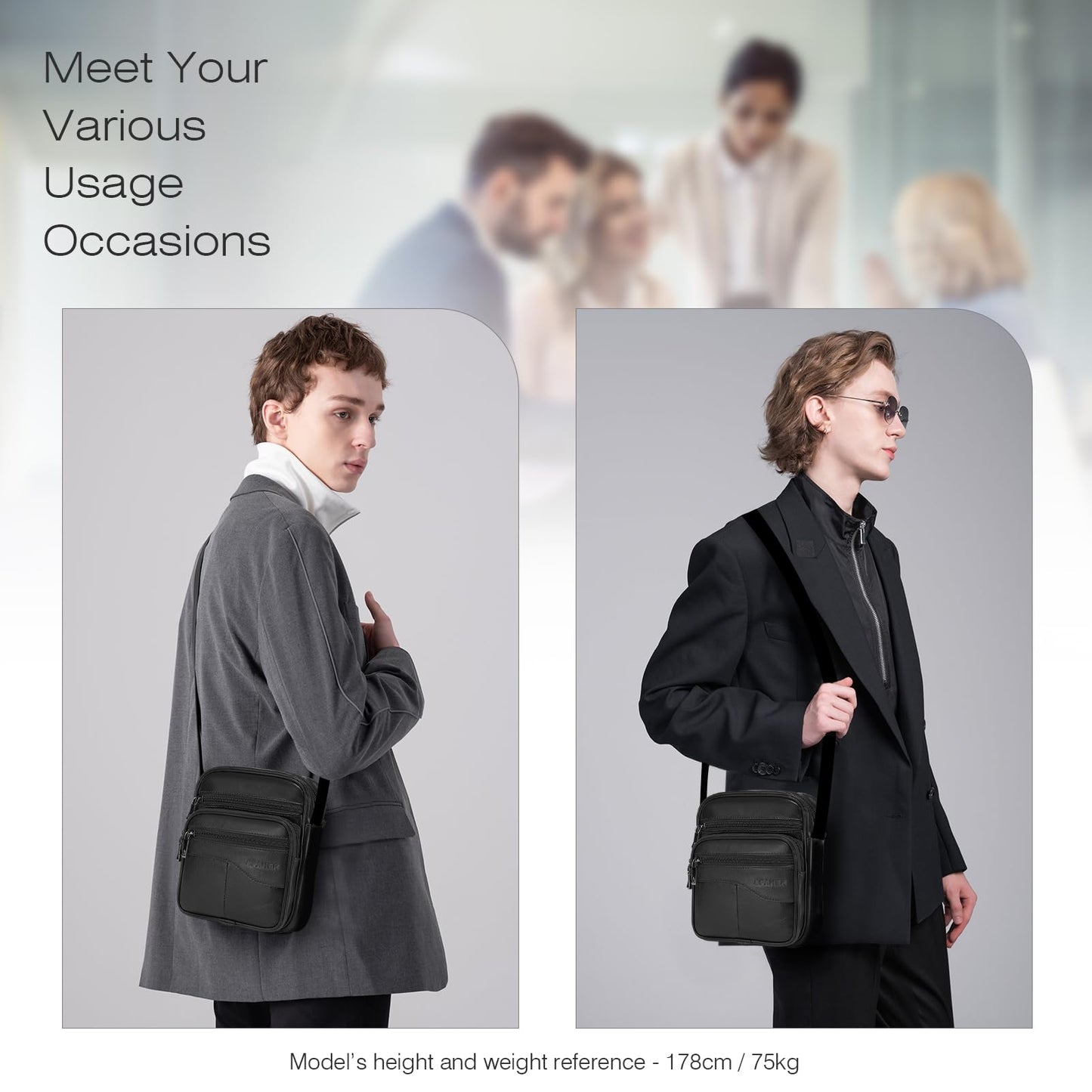 SPAHER Men Small Genuine Leather Handbag Shoulder Bag Satchel Business Messenger Backpack Crossbody Casual Sling Travelling Bag Mens Gift For Wallet Purse Mobile Phone Keys Black