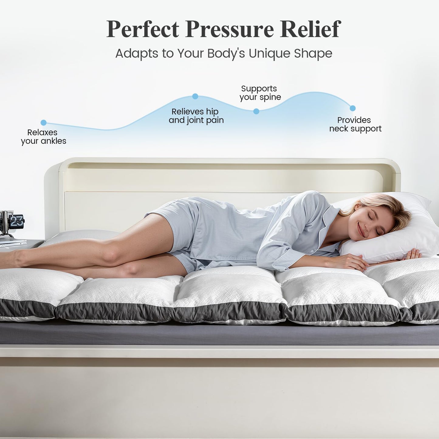 Rainmr Memory Foam Mattress Topper Twin - 2000GSM Pillow Top Mattress Topper Twin Size, Extra Thick Soft Bed Topper for Dorm & Back Pain Relief, White, Oeko-TEX Certified