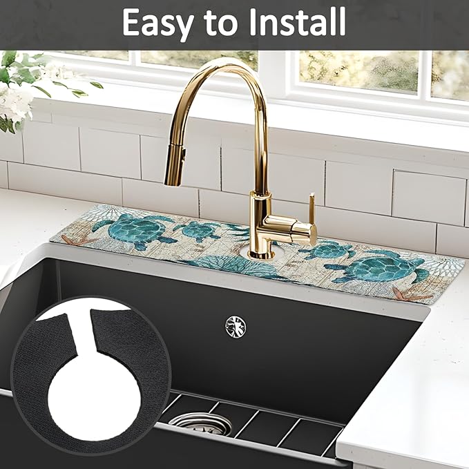 24" X 5.5" Kitchen Sink Splash Guard Faucet Mat Sea Turtles Super Absorbent