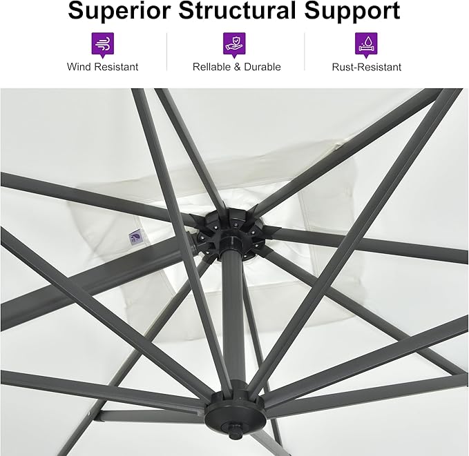 PURPLE LEAF 9'×9' Patio Umbrella with Base Outdoor Cantilever Umbrella with Cover Aluminum Square Offset Umbrella with 360-degree Rotation for Deck Pool Garden White