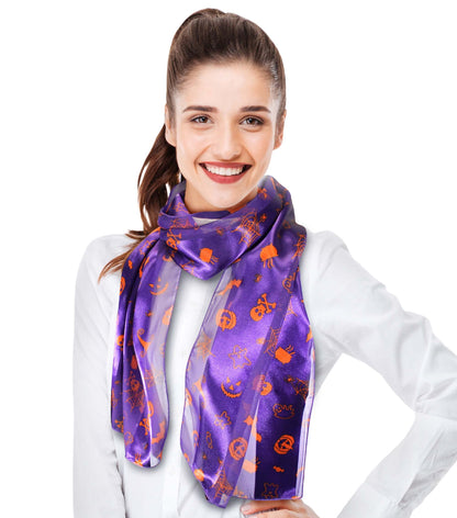 CBC Crown Halloween Theme Scarf Pumpkin Pattern Halloween Theme Scarf (PURPLE-HALLOWEEN-13 x 60")