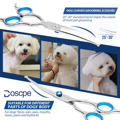 Doscpe 6 in 1 Professional Dog Grooming Scissors Set Pet Hair Cutting Shears Kit, Stainless Steel with Safe Rounded Tips for Dog Cat Other Animals, Right Left Handed