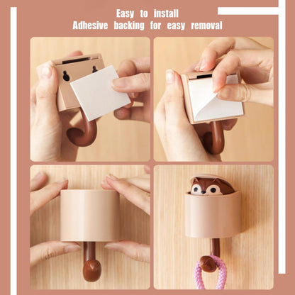 GCFTIFF 2 Pcs Creative Squirrel Cute Pet Key Holder wall Mount, Keychain Command Hooks,siding Hooks,Hook for Coat, Scarf, Hat, Towel, Bag, Utility Hook for Wall Hanging Decorations (Coffee&Gray)