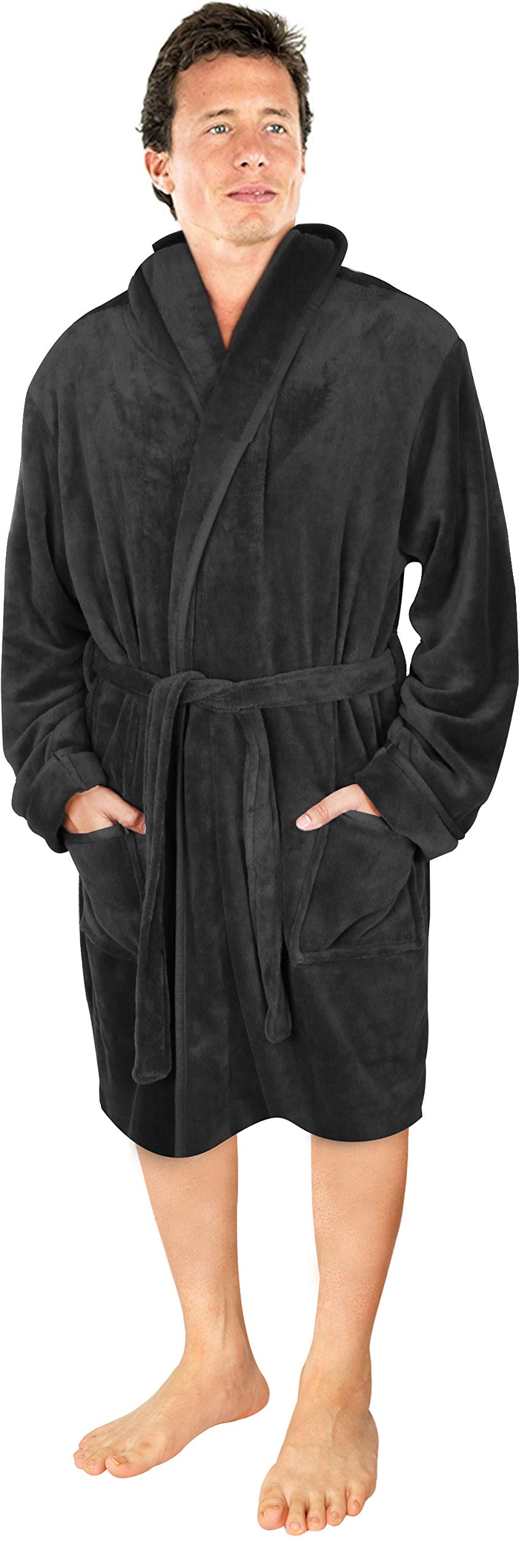 NY Threads Luxury Men Dressing Gown Super Soft Fleece Bath Robe Cozy Shawl Collar Loungewear and Nightwear, Large, Grey