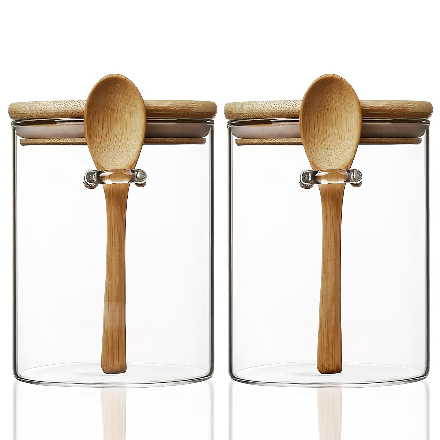 MOLADRI 2 Pack Glass Storage Canister with with Airtight Lid, 15 oz/450 ml Small Clear Decorative Container Jar with Wooden Spoon for Coffee Spice Candy Salt Cookie Sugar Matcha Tea Overnight Oats