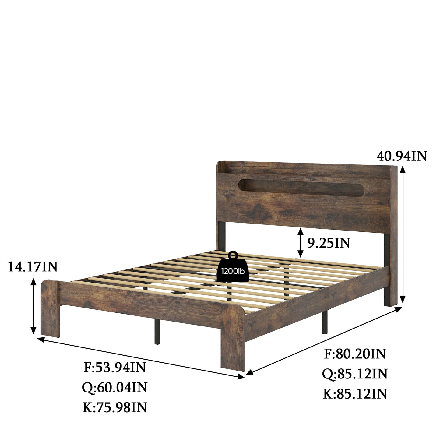 KEIKI King Size Bed Frame with Storage Headboard, LED Lights & Charging Station, Wood Platform Bed Frame with 2 USB Ports & Outlets, Noise Free, No Box Spring Needed, Easy Assembly, Under Bed Storage