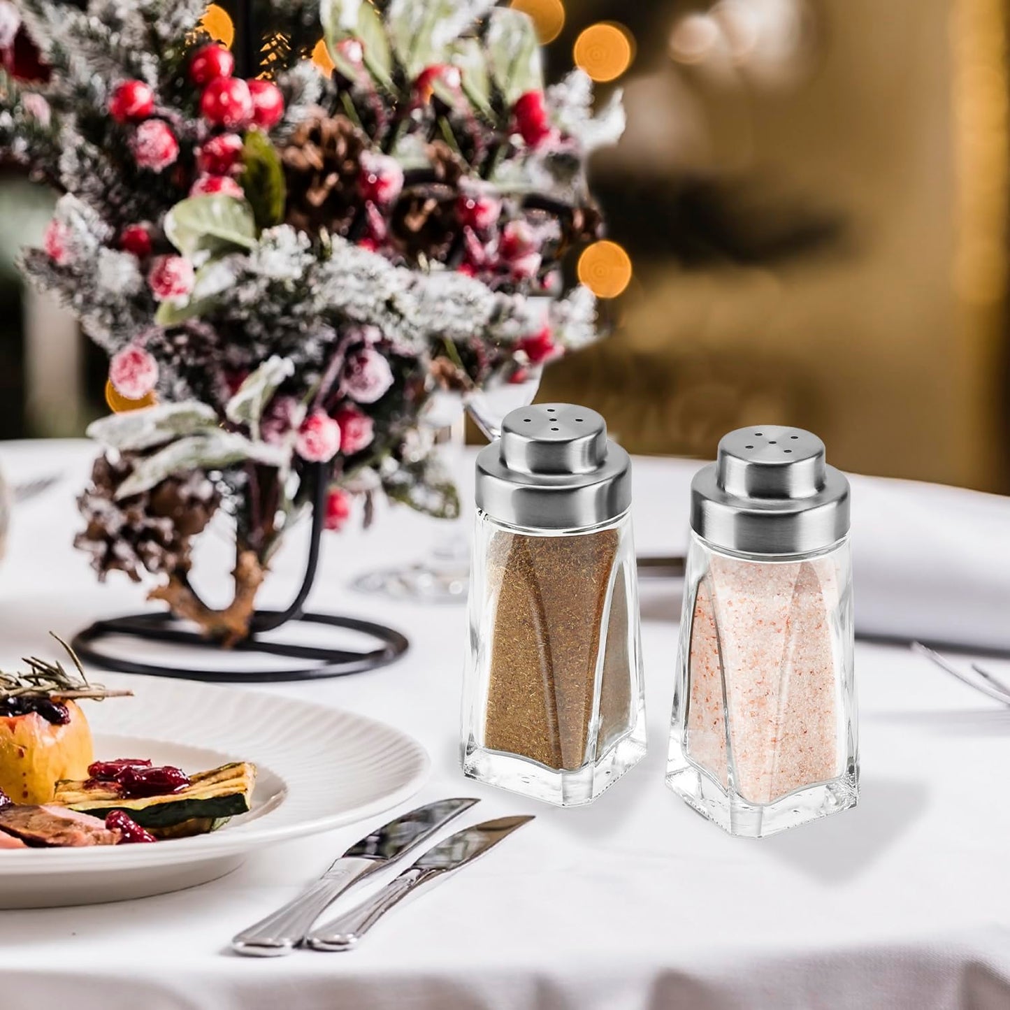 Glass Salt and Pepper Shakers Set - Aelga Salt Shaker with Stainless Steel Lid - Elegant Farmhouse Kitchen Decoration(2pcs)