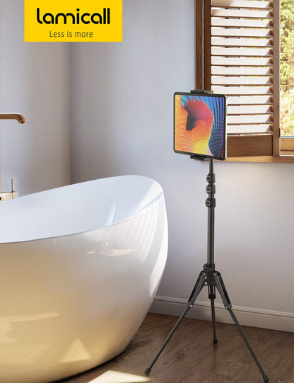 Lamicall Tablet Floor Tripod Stand - 64.9" Tablet Holder Mount with Adjustable Height for Stream/Watching with Bluetooth Remote, Gifts for iPad Pro 12.9/11" Mini, Air, iPhone, 4.7-13" Devices