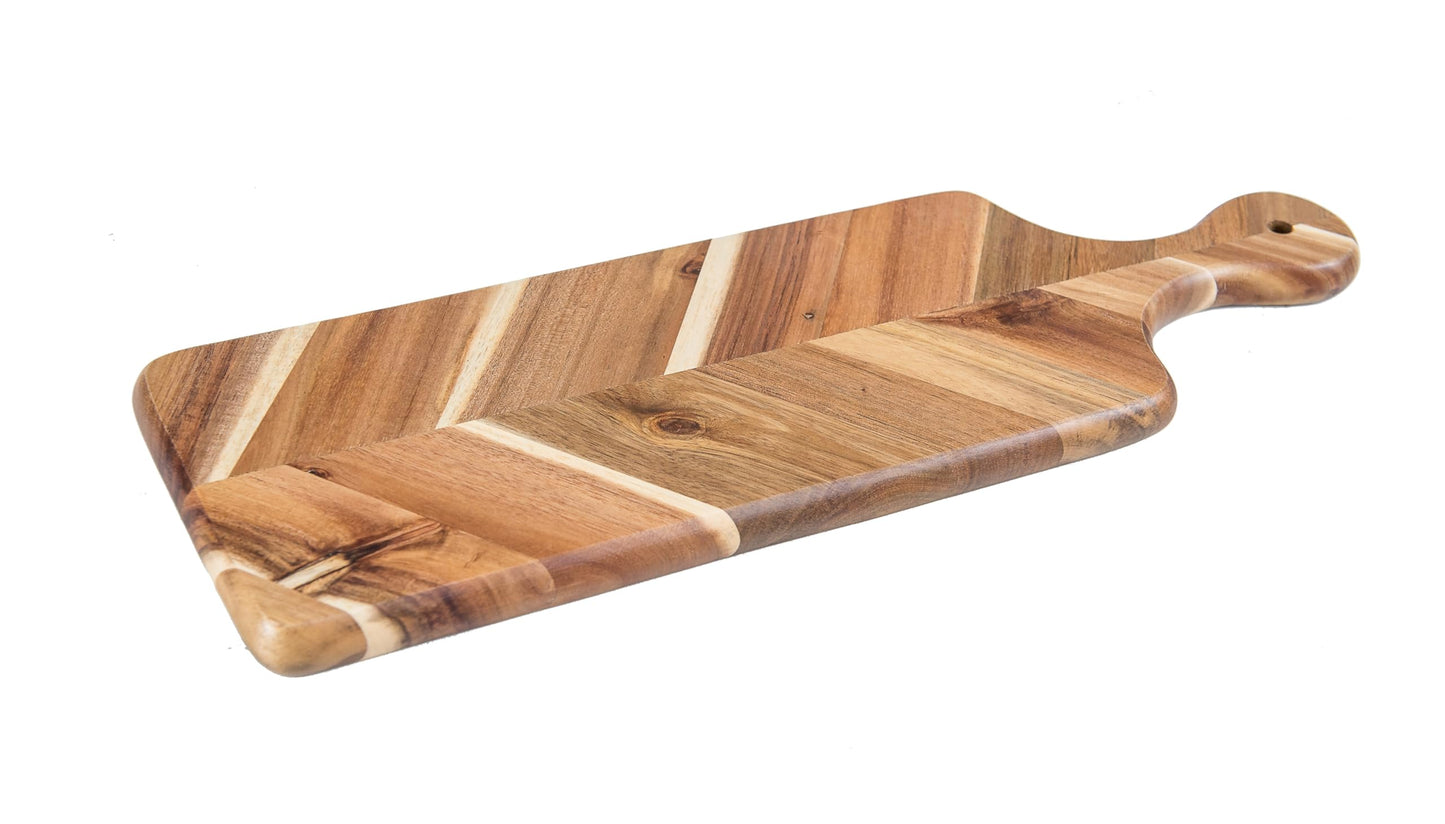 Lipper International Acacia and Rubberwood Herringbone Charcuterie Paddleboard for Hors D’oeuvres, Cheeses, Meats or Snacks, 17 3/4" x 6" x 3/4"