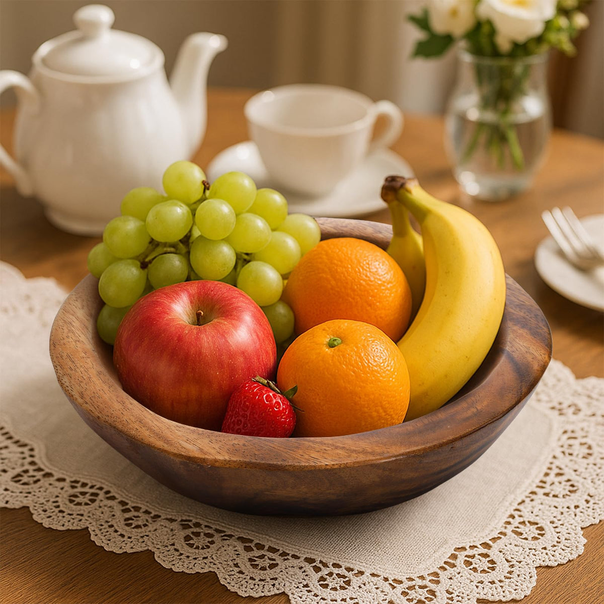 ZENFUN Wooden Decorative Bowl, Wood Round Serving Bowl, Walnut Tray Dish Kitchen Dining for Fruits, 9.4" Diameter x 2.5" Height, Seamless