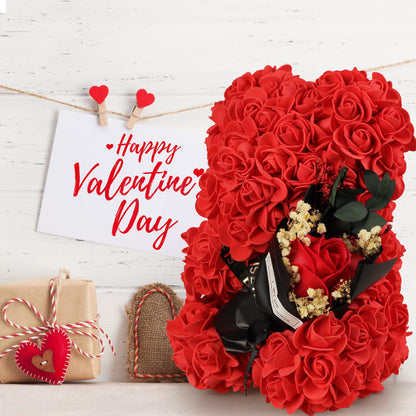Valentines Day Gifts for Her Rose Bear for Women, Artificial Rose Teddy Bear Birthday Bouquet, Mother's Day Rose Gift, Perfect for Wife, Mom, Grandma (Rose Red)