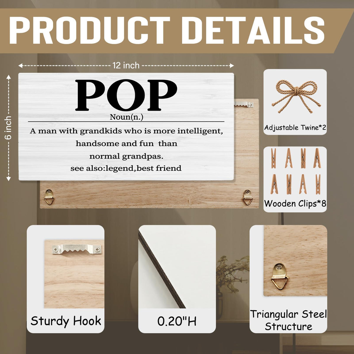 shiviody Pop Gifts Picture Frame Photo Holder for Wall, Best Grandpa Gifts for Christmas Birthday from Grandkids Granddaughters Grandsons, Grandpa Photo Hanging Display Picture Board for Wall Decor