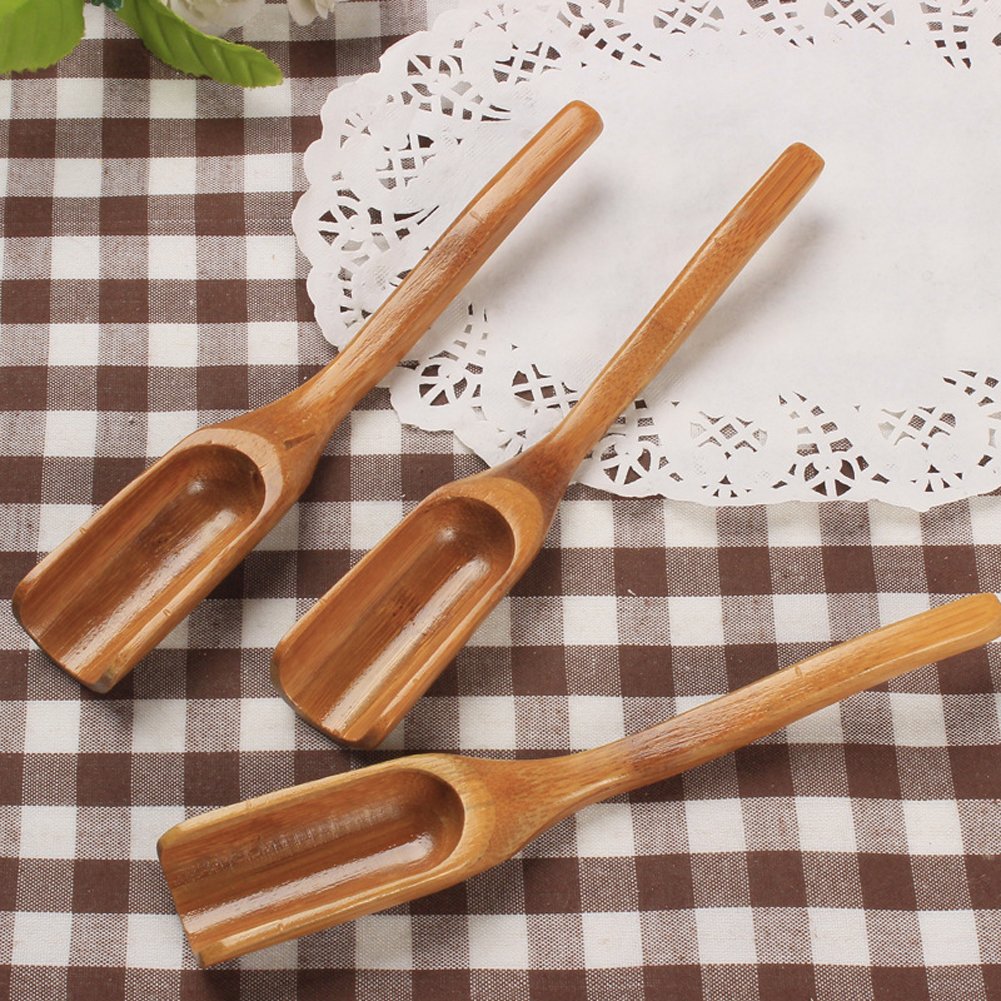 Tea Spoons Natural Bamboo Tea Spoon for Loose Tea ，Cucumis 6Pcs Kung Fu Tea Spade Natural Bamboo Wood Spoons for Scooping Coffee Powder,Tea，Salt，Yeast, Superfood Powders，Cacao
