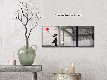 Banksy Girl With Balloon Poster Set - 8x10 Graffiti Street Art Home Decor - Urban Wall, Office or Apartment Decoration for Living Room, Bedroom, Dorm - Unique Gift for Women, Teens, Modern Art Fans
