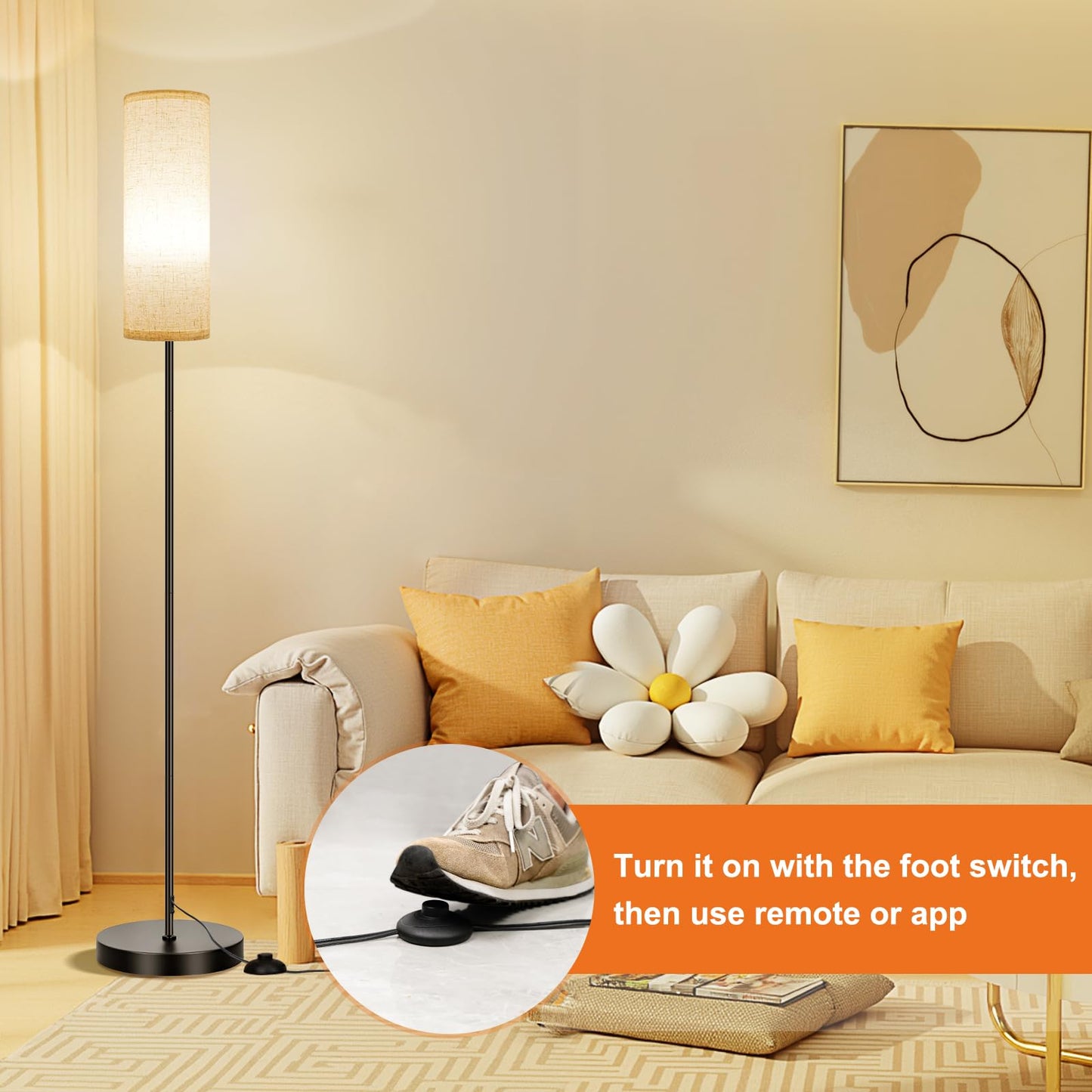 FRIDEKO HOME Floor Lamp, 9W 800LM Color Changing Smart Lamp with Music Sync, App & Remote Control, Adjustable Brightness & Color Temperature Standing Light for Living Room Bedroom Gaming, Beige Shade