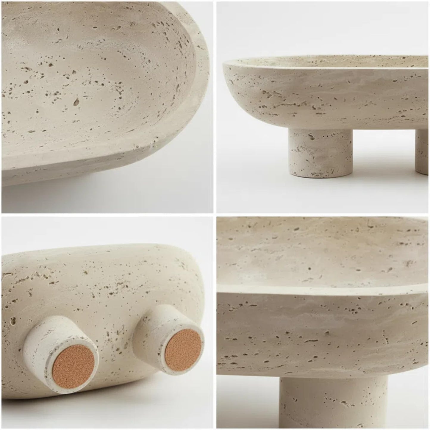 GEOONA Natural Travertine Fruit Bowl, Multi-Functional Oval Stone Tray with Two Elevated Legs, Decorative Organizer for Fruit, Jewelry, Keys in Kitchen, Living Room, Entryway