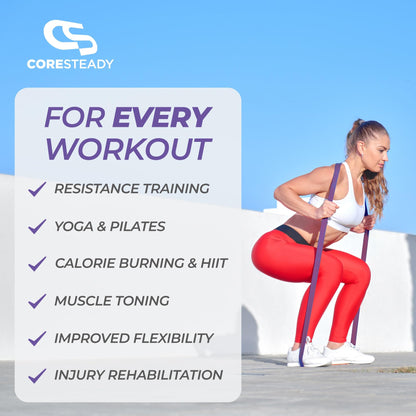 Coresteady Pull Up Bands & Resistance Bands - Rubber Heavy Duty Elastic Loop Band for Men & Women - Build Fit Power & Muscle - Training, Fitness Assist Pull Ups & Gym Exercise - Purple, 15-40kg