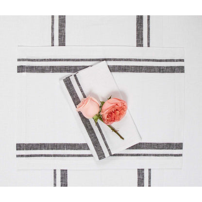 Solino Home Linen Dinner Napkins 20 x 20 Inch - 100% Pure Linen French Stripe Black and White Napkins Set of 4 for Fall, Autumn, Halloween, Thanksgiving