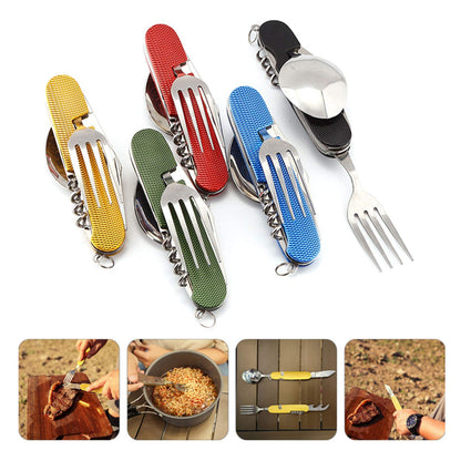 Cluck 6-in-1 Multi-Function Camping Utensil Flatware Set Detachable Spoon Fork Knife Combo Mess Kit with Carrying Pouch (Red + Black)