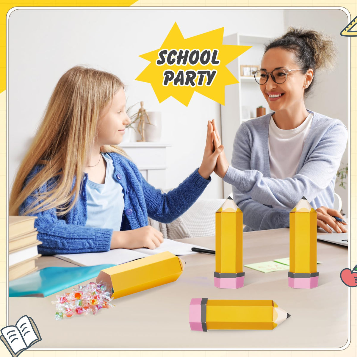 Feifeiya 24 Pcs Pencil Appreciation Gift Boxes for Teacher's Day Paper Pencil Treat Candy Favor Boxes Bulk for Thanks Teacher Classroom Party Favor Supplies (Yellow)