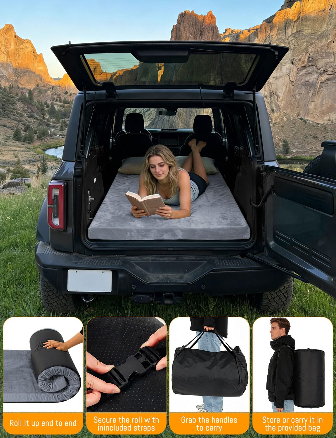 Memory Foam Camping Mattress,Ventilated Design High Density Breathable Waterproof Non-Slip Portable Sleeping Pad with Travel Bag for Car Tent Roll-Up Glamping Floor Bed for Guests Sleepover